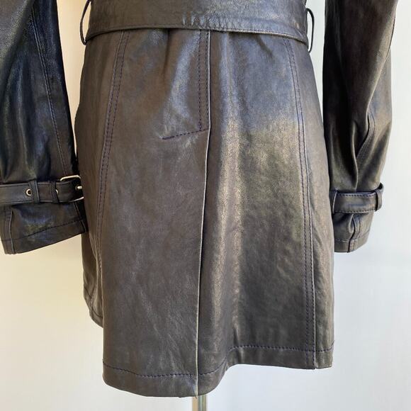 Vincent's Gunmetal Leather Peacoat Trenchcoat Italian Artisan sz 42, US 4-6 - Picture 12 of 16